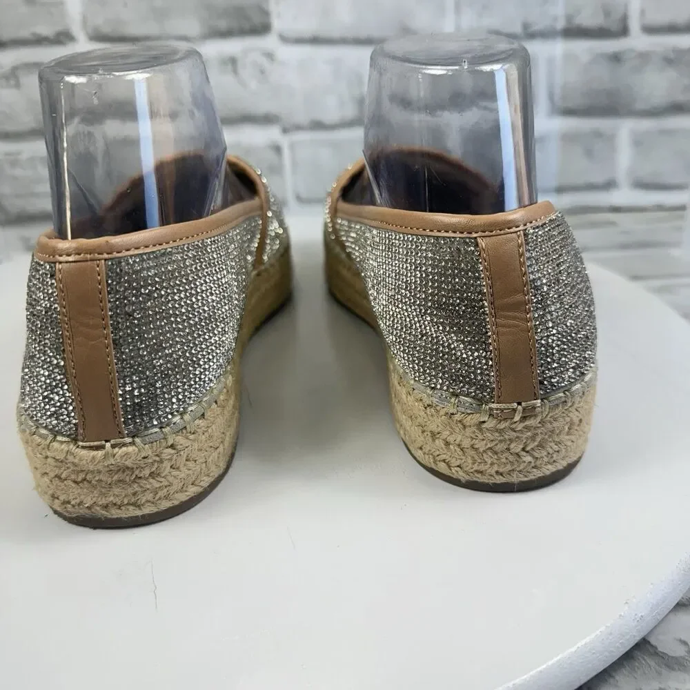 Gianni Bini Bruxie Women's Size 9 Silver Rhinestone Slip On Platform Espadrilles
